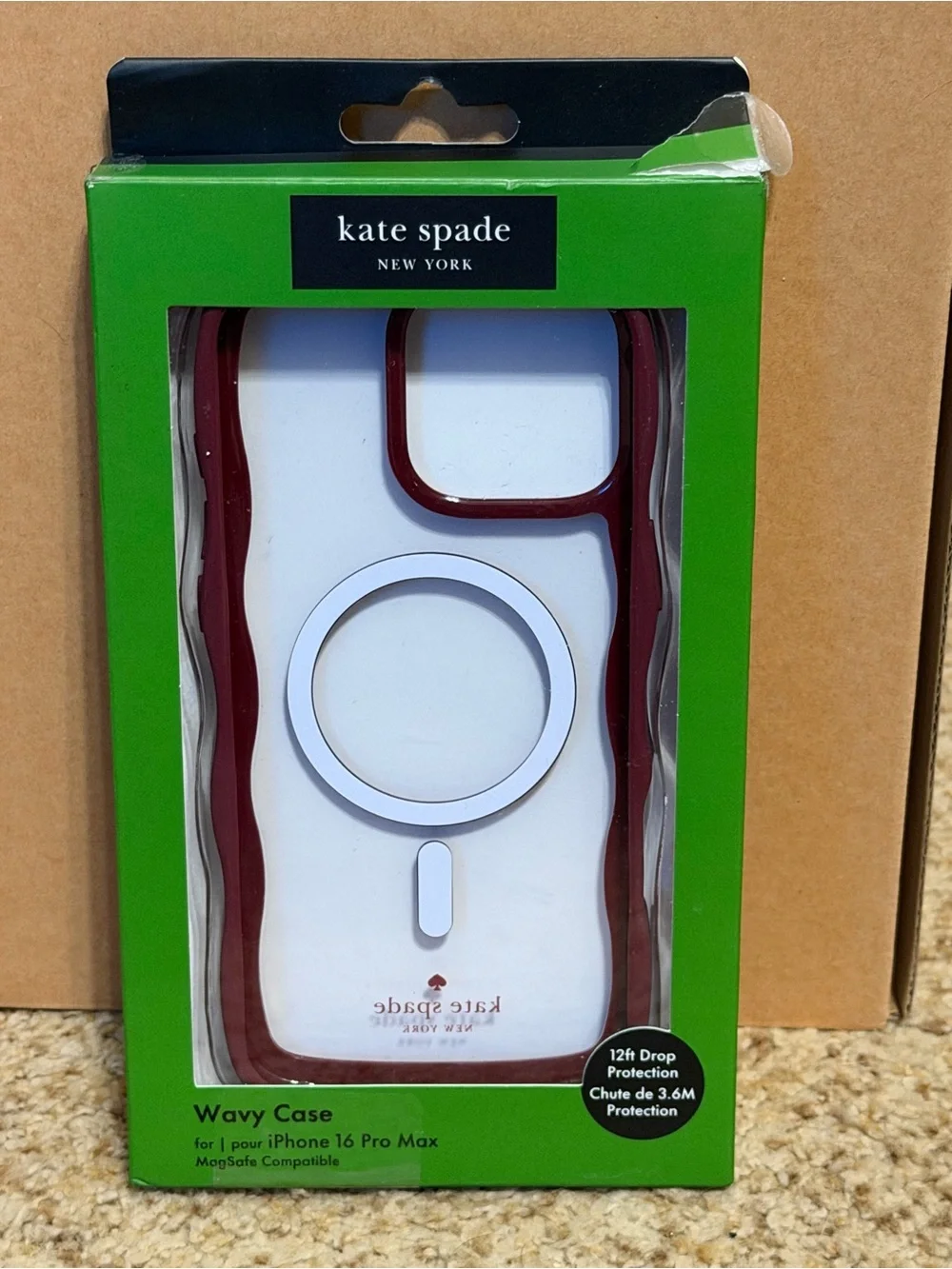 kate spade White Phone Case with Burgundy Wavy Trim